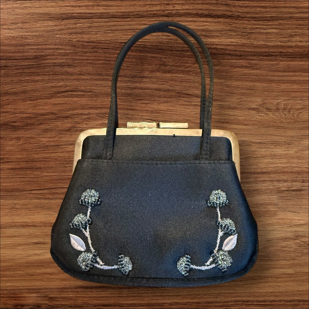 Vintage The Limited  Black Floral Embroidered Micro Purse